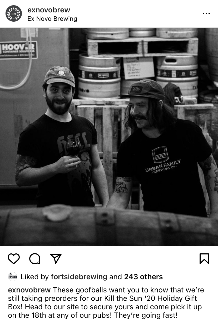 social media post of brewery employees