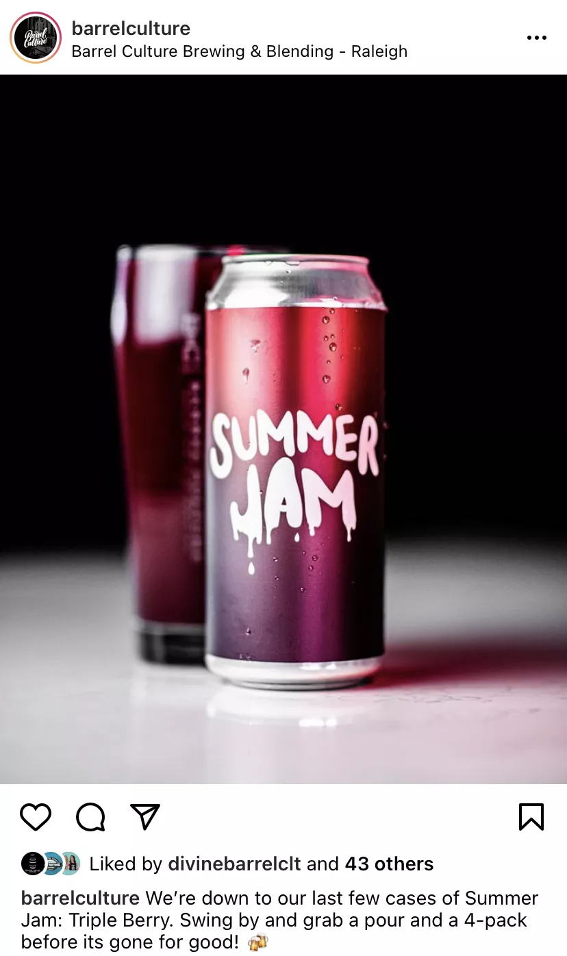 Screenshot of Instagram post by Barrel Culture brewing